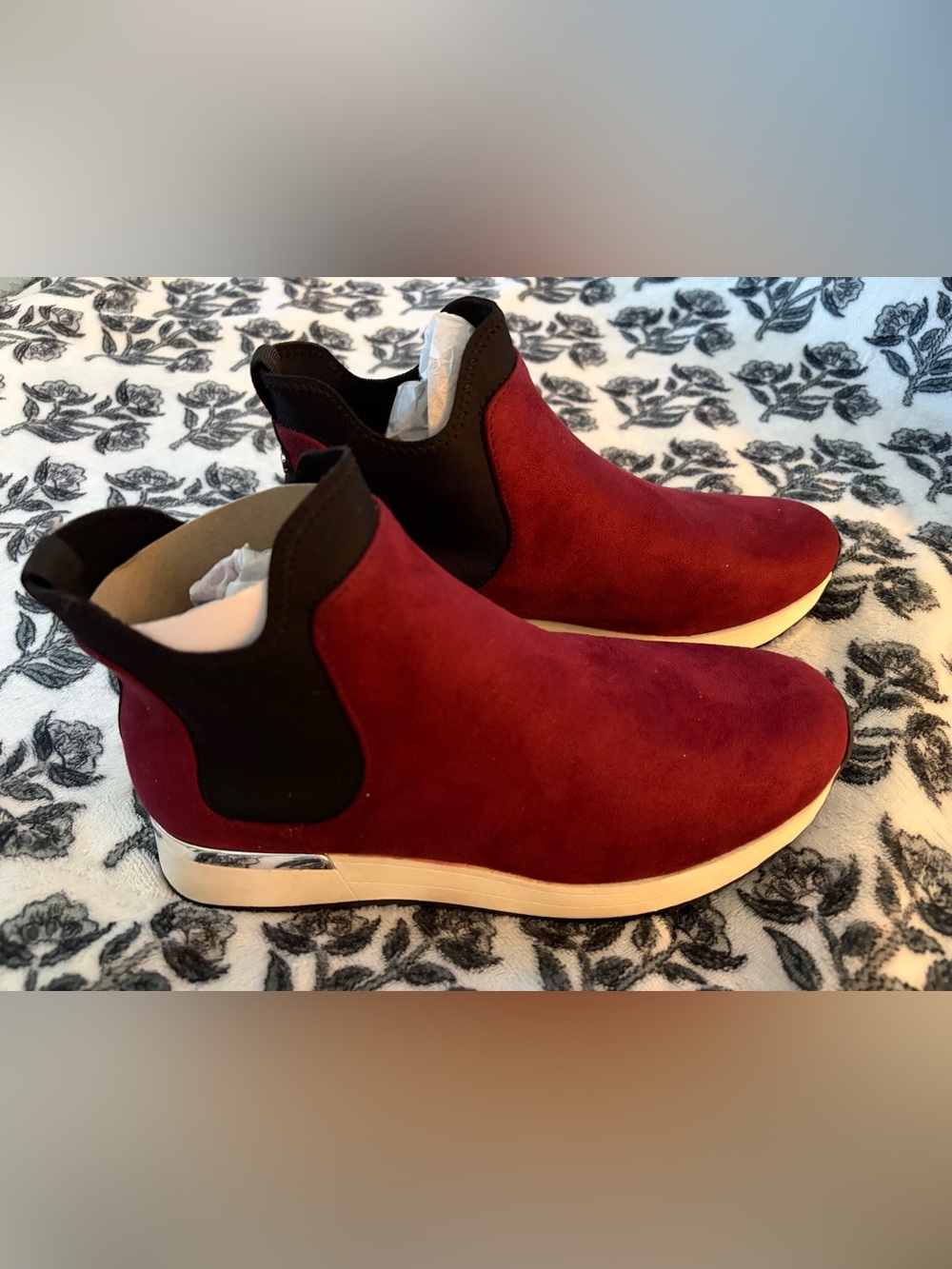 Kenneth Cole Reaction Cameron Burgundy and Black Suede Slip-On Ankle Booties